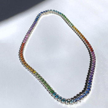 80ctw Round Cut Rainbow Sapphire Statement Necklace