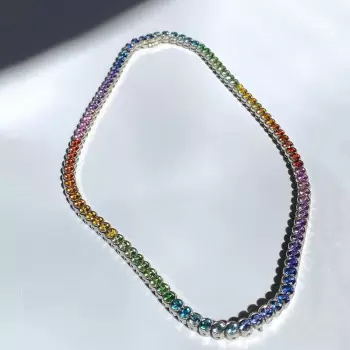 80ctw Round Cut Rainbow Sapphire Statement Necklace