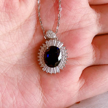 Oval Cut Blue Sapphire Pendant Necklace