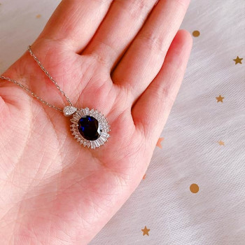 Oval Cut Blue Sapphire Pendant Necklace