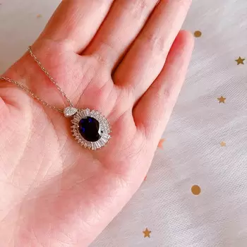 Oval Cut Blue Sapphire Pendant Necklace