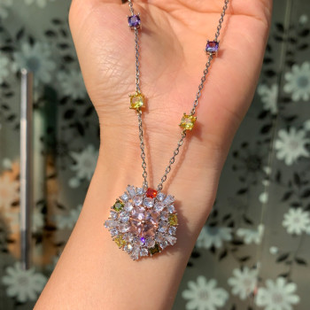 16ctw Cushion Cut Multicolor Sapphire Kaleidoscope Necklace