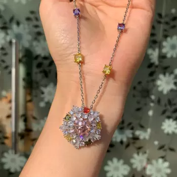 16ctw Cushion Cut Multicolor Sapphire Kaleidoscope Necklace
