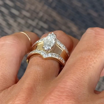 4.5ctw Marquise Cut White Sapphire Pave Accents Wide Band Ring