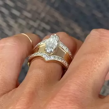 4.5ctw Marquise Cut White Sapphire Pave Accents Wide Band Ring