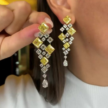 18ctw Princess Cut Yellow Sapphire Statement Drop Earrings