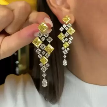 18ctw Princess Cut Yellow Sapphire Statement Drop Earrings