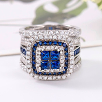 6.8ctw Princess Cut Blue Sapphire Interchangeable Bridal Sets