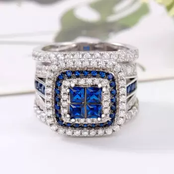 6.8ctw Princess Cut Blue Sapphire Interchangeable Bridal Sets