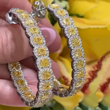 18ctw Cushion Cut Yellow Sapphire Hoop Earrings