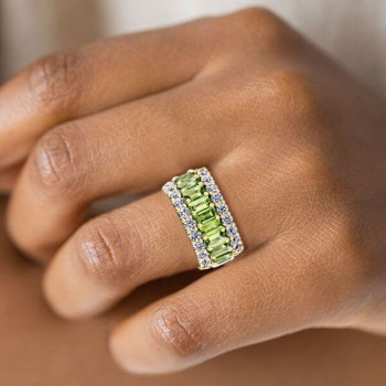 7.8ct Emerald Cut Peridot Eternity Wedding Band