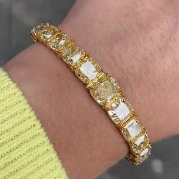 74ctw Cushion Cut Yellow Sapphire Bracelet in Gold
