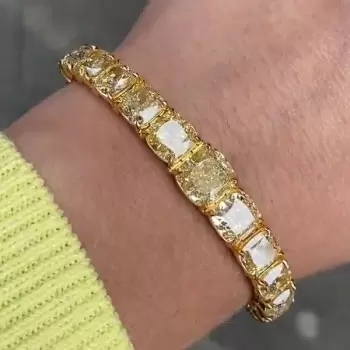 74ctw Cushion Cut Yellow Sapphire Bracelet in Gold
