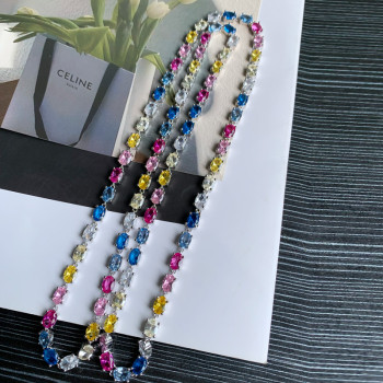 40ctw Oval Cut Multicolor Sapphire Long Rope Necklace