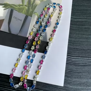 40ctw Oval Cut Multicolor Sapphire Long Rope Necklace