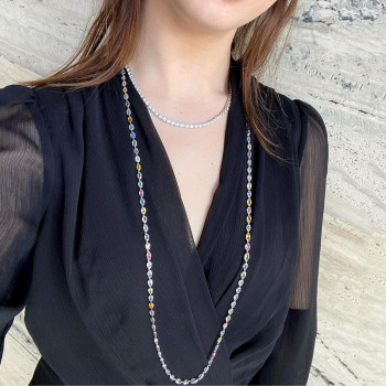 40ctw Oval Cut Multicolor Sapphire Long Rope Necklace
