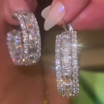 18ctw Cushion and Round Cut White Sapphire Hoop Earrings