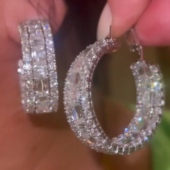 18ctw Cushion and Round Cut White Sapphire Hoop Earrings