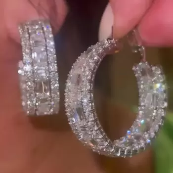 18ctw Cushion and Round Cut White Sapphire Hoop Earrings