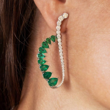 7.95ct Pear Cut Emerald Sapphire Cuff Earrings