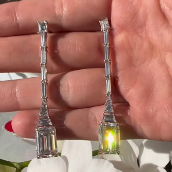 13ctw Emerald Cut White Sapphire Drop Earrings