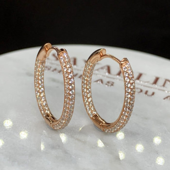 Classic Round Cut White Sapphire Hoop Earrings in Rose Gold