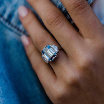 6.55ct Three-stone Emerald Cut Sapphire Ring
