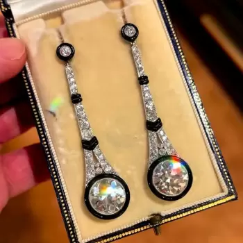 14ctw Round Cut Enamel Art-deco Vintage Drop Earrings