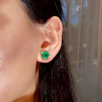 8ctw Cushion Cut Emerald Bezel Set Stud Earrings