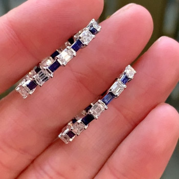 3.5ct Baguette Cut Blue Sapphire Hoop Earrings