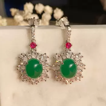 Halo Cabochon Emerald Sapphire Drop Earrings