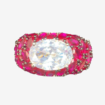 5.5ct Oval Cut White Sapphire With Ruby Cocktail Ring