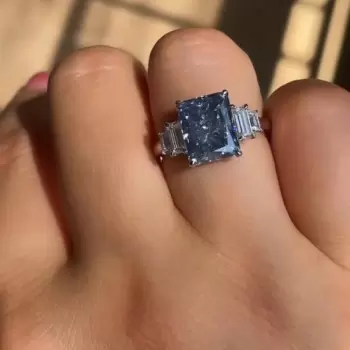 6.7ct Radiant Cut Light Blue Sapphire Engagement Ring