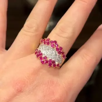 3ctw Ruby and White Sapphire Cluster Cocktail Ring