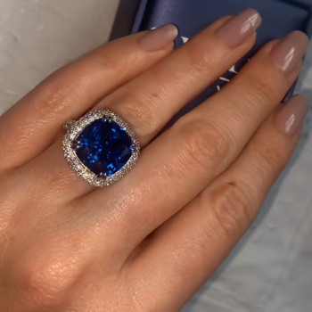 12ct Halo Cushion Cut Classic Paved Engagement Ring