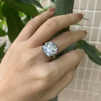 12ct Cuhsion Cut White Sapphire Enamel Engagement Ring