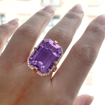 14ct Emerald Cut Amethyst Halo Cocktail Ring