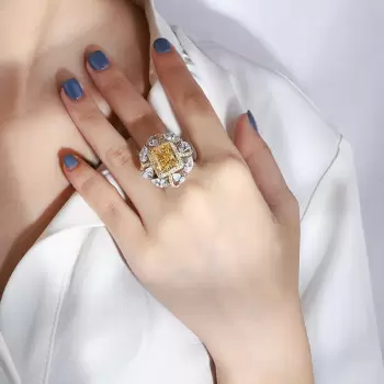 3ct Art Deco Princess Cut Yellow Sapphire Cocktail Ring