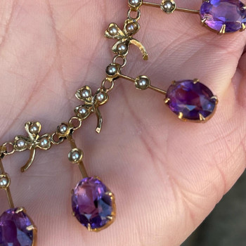Oval Cut Amethyst Sapphire Necklace in Gold