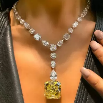 23ct Princess Cut Yellow Sapphire Pendant Necklace 