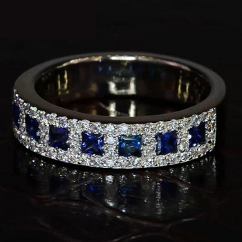 4ct Princess Cut Blue Sapphire Wedding Band