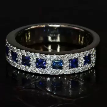 4ct Princess Cut Blue Sapphire Wedding Band