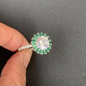3ct Round Cut White Sapphire Emerald Halo Engagement Ring