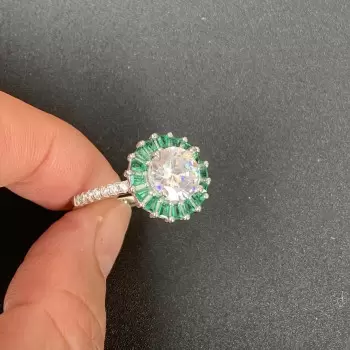 3ct Round Cut White Sapphire Emerald Halo Engagement Ring