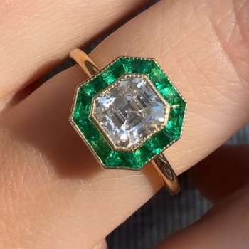 3ct Halo Asscher Cut White Sapphire Engagement Ring
