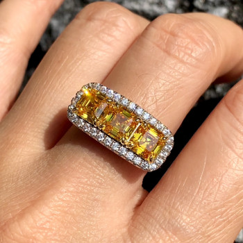 3.7ctw Asscher Cut Yellow Sapphire Three-stone Engagement Ring