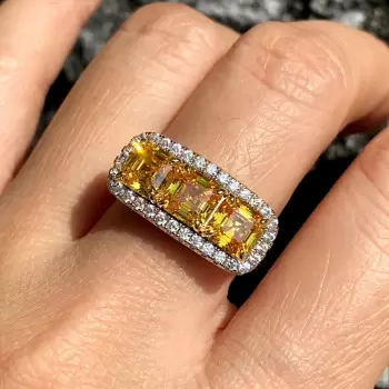 3.7ctw Asscher Cut Yellow Sapphire Three-stone Engagement Ring