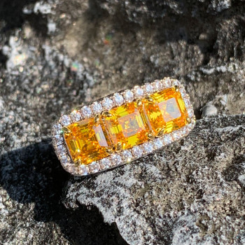 3.7ctw Asscher Cut Yellow Sapphire Three-stone Engagement Ring