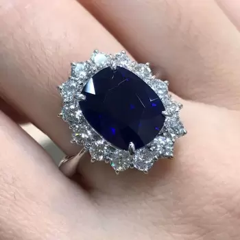 6.5ct Cushion Cut Royal Blue Sapphire Engagement Ring