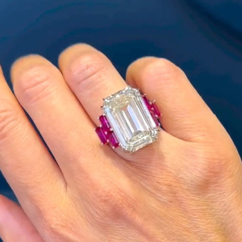 15ct Emerald Cut White Sapphire Engagement Ring